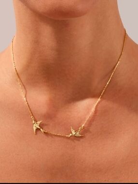 Anthropologie Gold Double Swallow Necklace